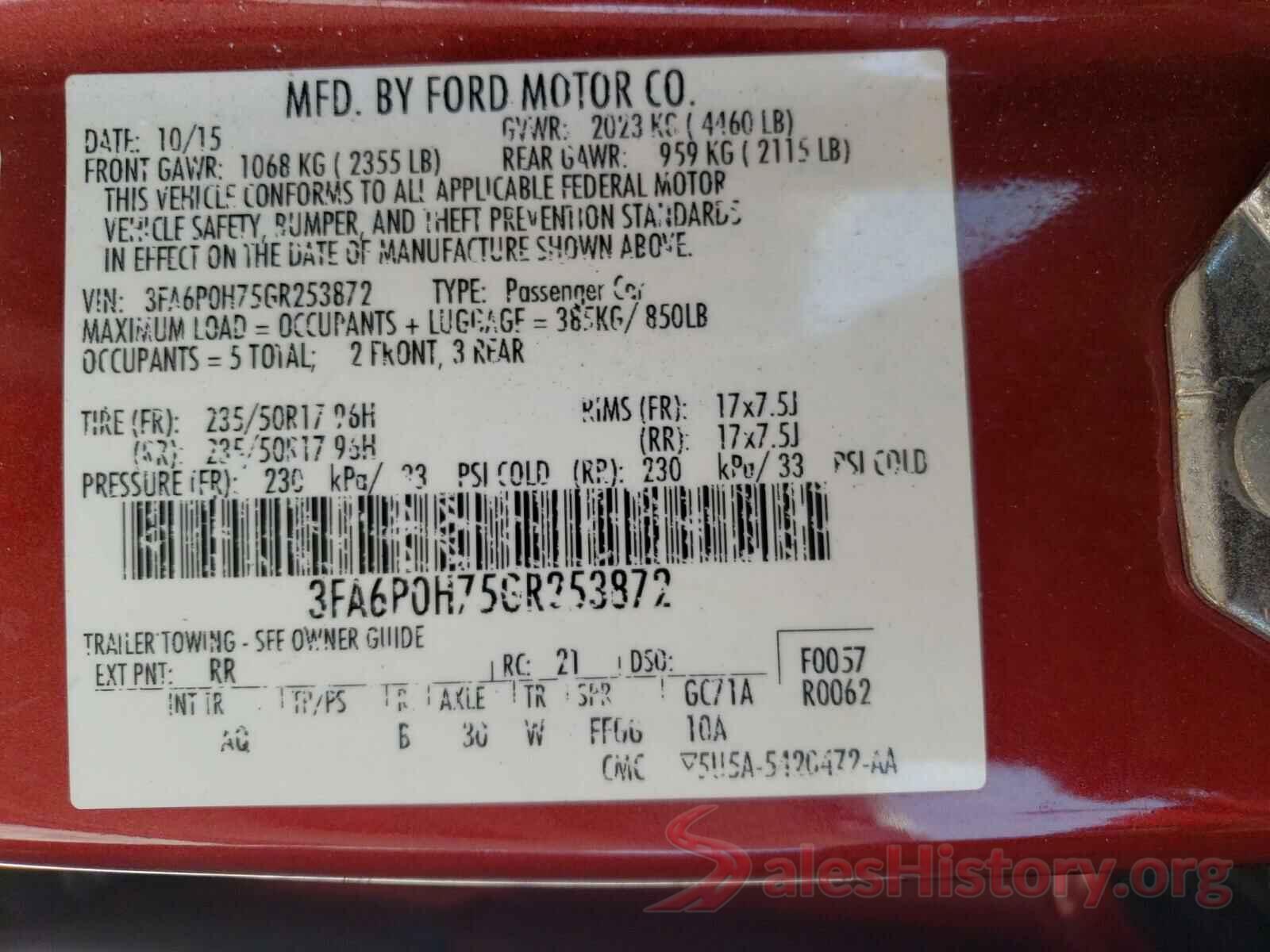 3FA6P0H75GR253872 2016 FORD FUSION