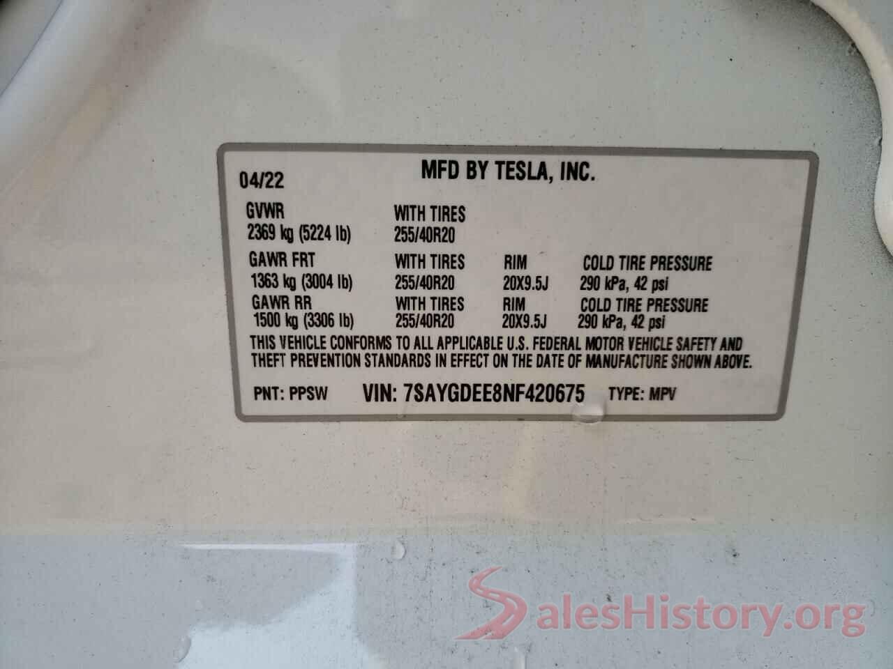 7SAYGDEE8NF420675 2022 TESLA MODEL Y