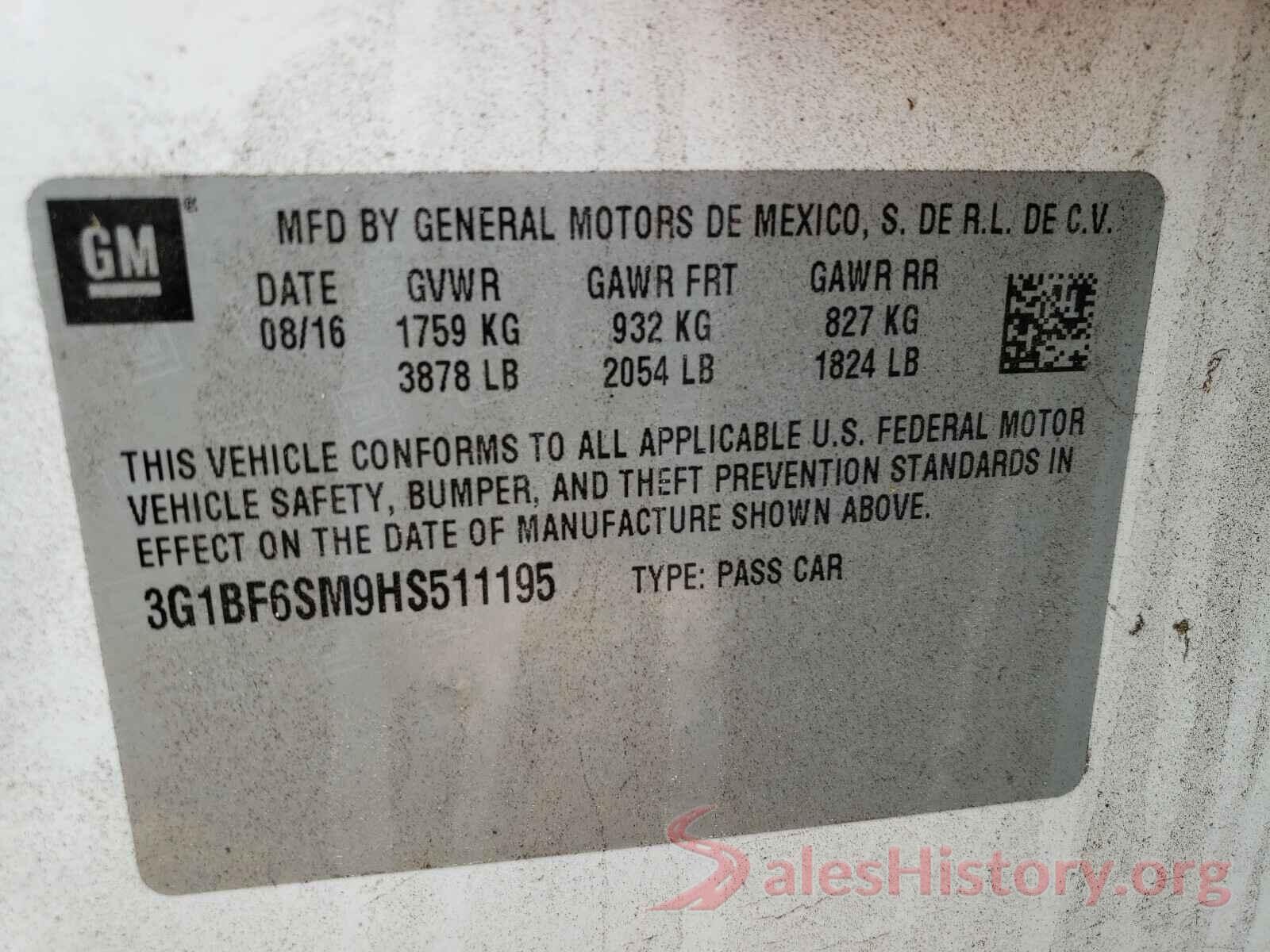 3G1BF6SM9HS511195 2017 CHEVROLET CRUZE