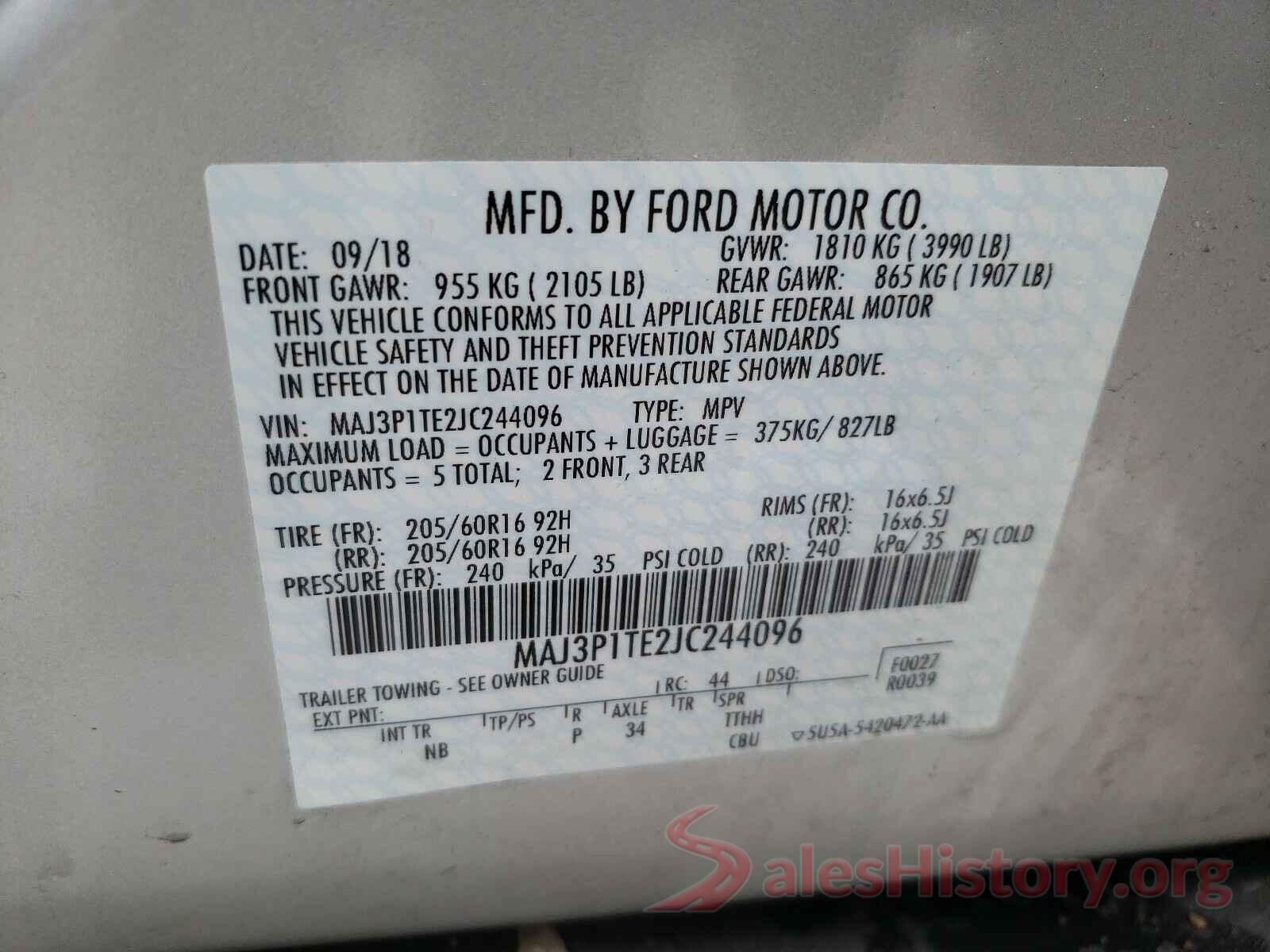 MAJ3P1TE2JC244096 2018 FORD ALL OTHER