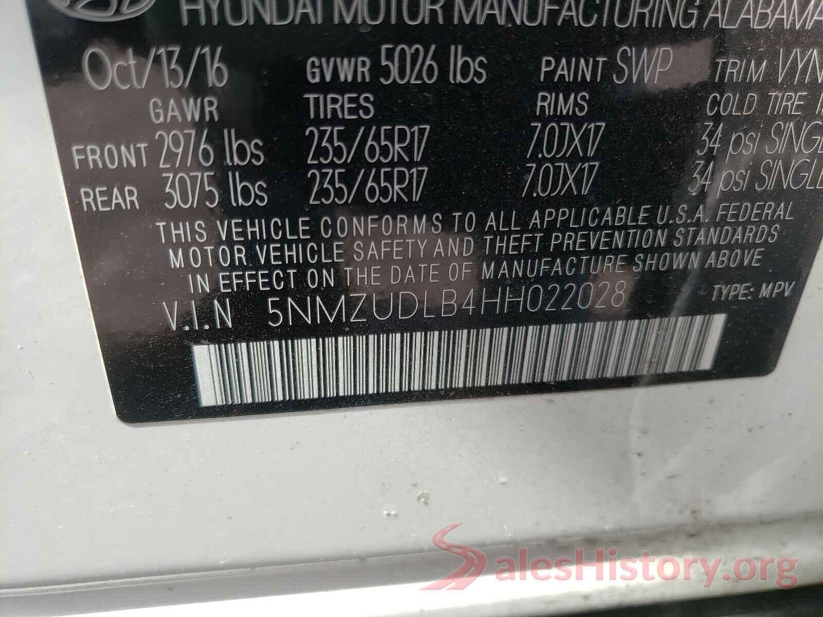 5NMZUDLB4HH022028 2017 HYUNDAI SANTA FE