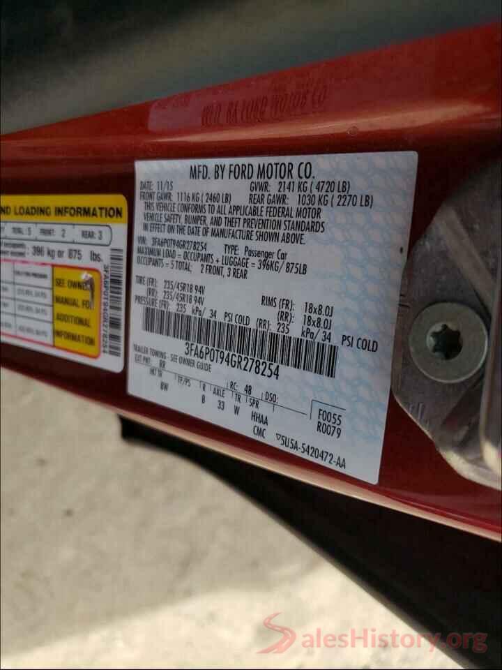 3FA6P0T94GR278254 2016 FORD FUSION