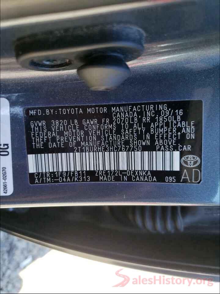 2T1BURHE3HC767750 2017 TOYOTA COROLLA