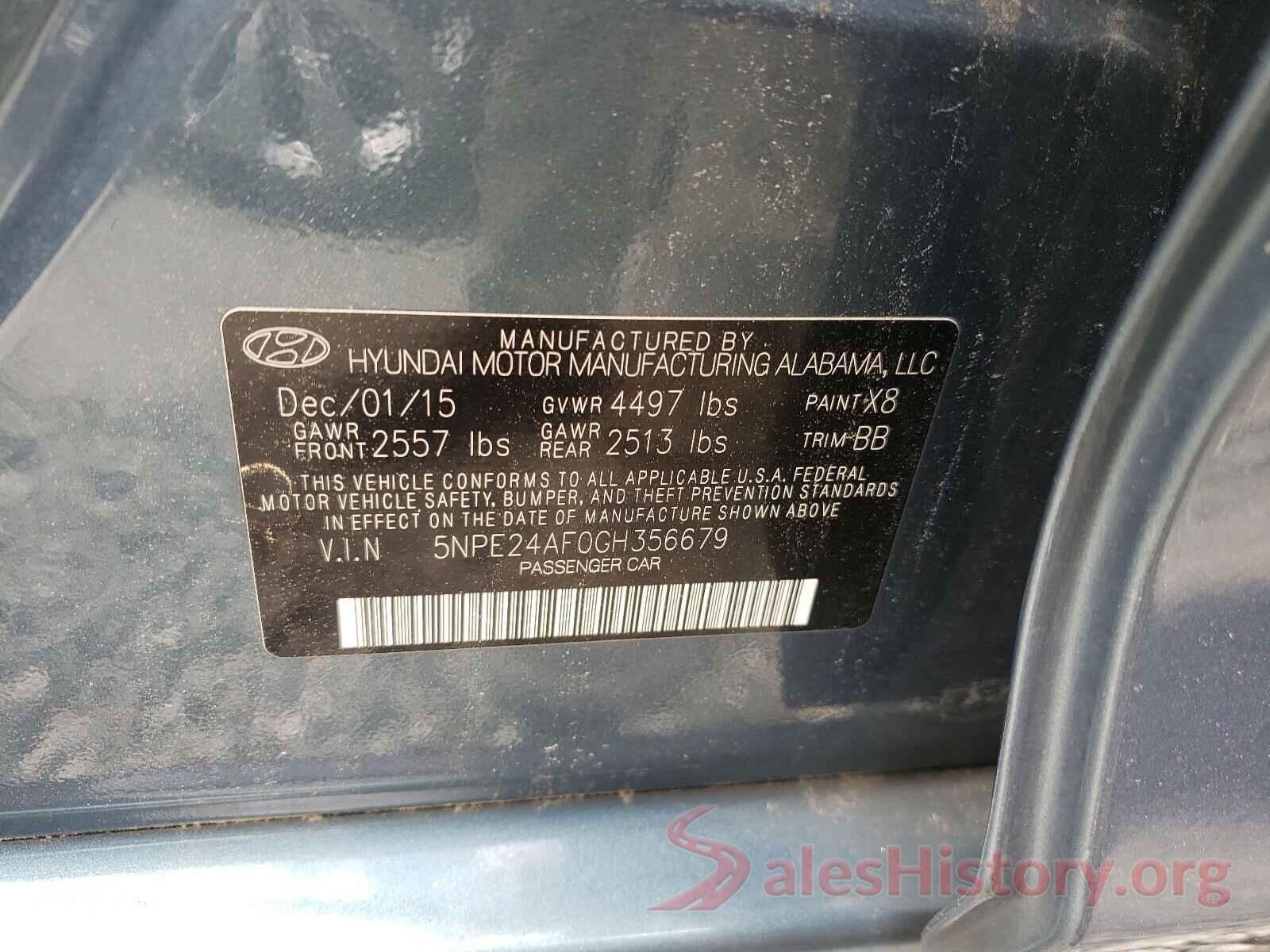 5NPE24AF0GH356679 2016 HYUNDAI SONATA