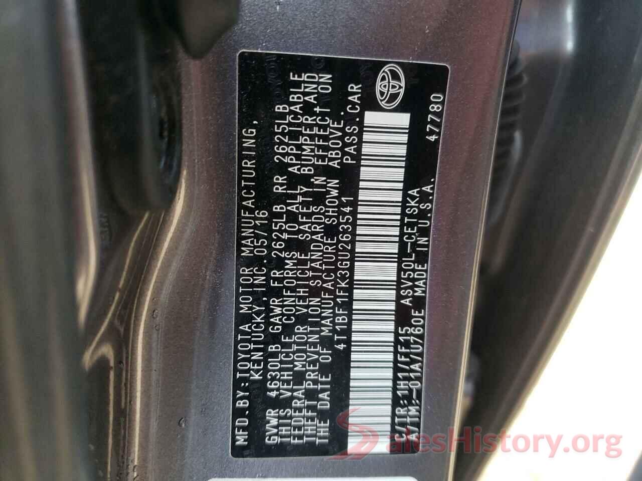 4T1BF1FK3GU263541 2016 TOYOTA CAMRY