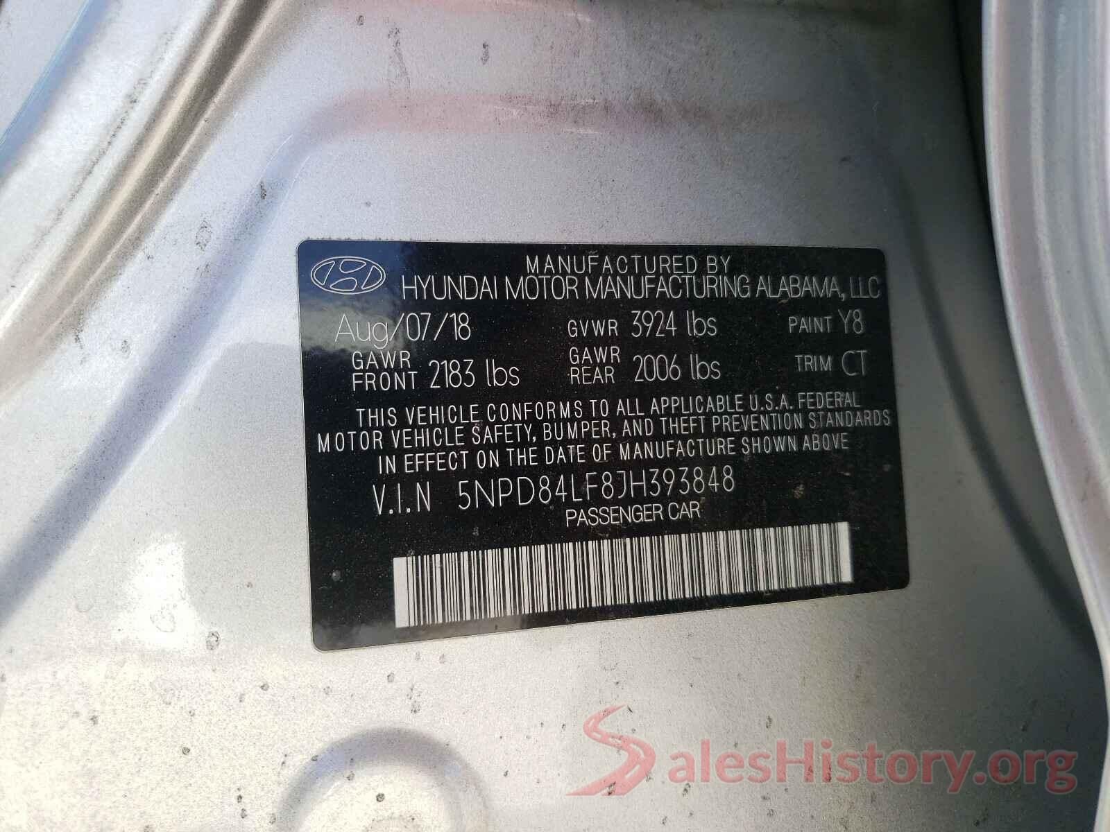 5NPD84LF8JH393848 2018 HYUNDAI ELANTRA