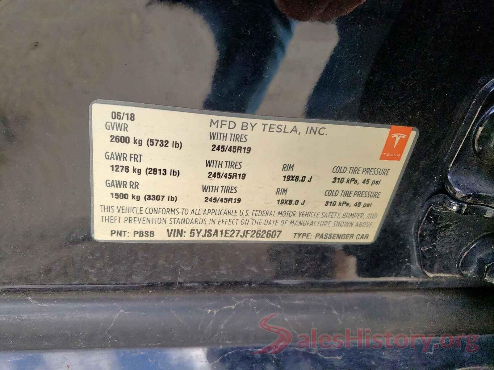 5YJSA1E27JF262607 2018 TESLA MODEL S