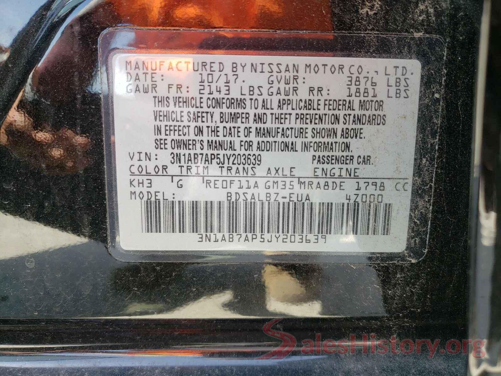 3N1AB7AP5JY203639 2018 NISSAN SENTRA