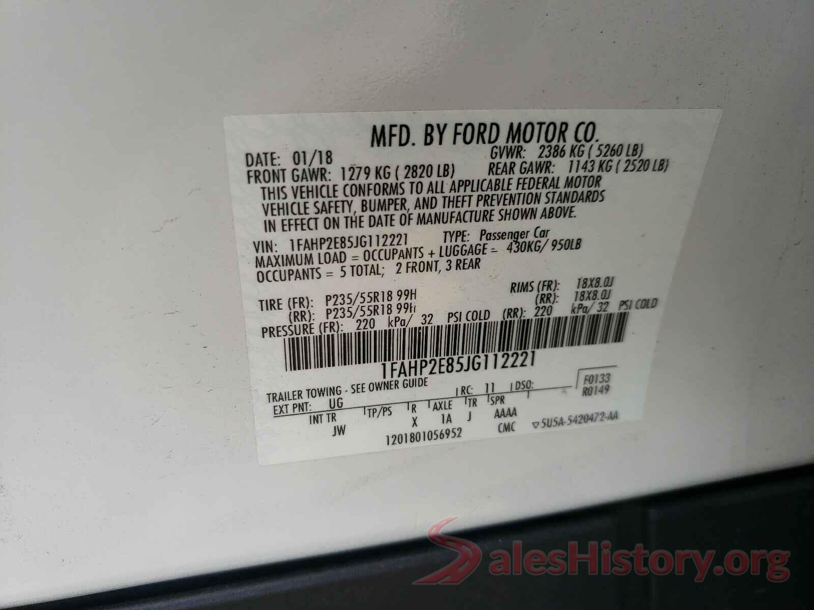 1FAHP2E85JG112221 2018 FORD TAURUS