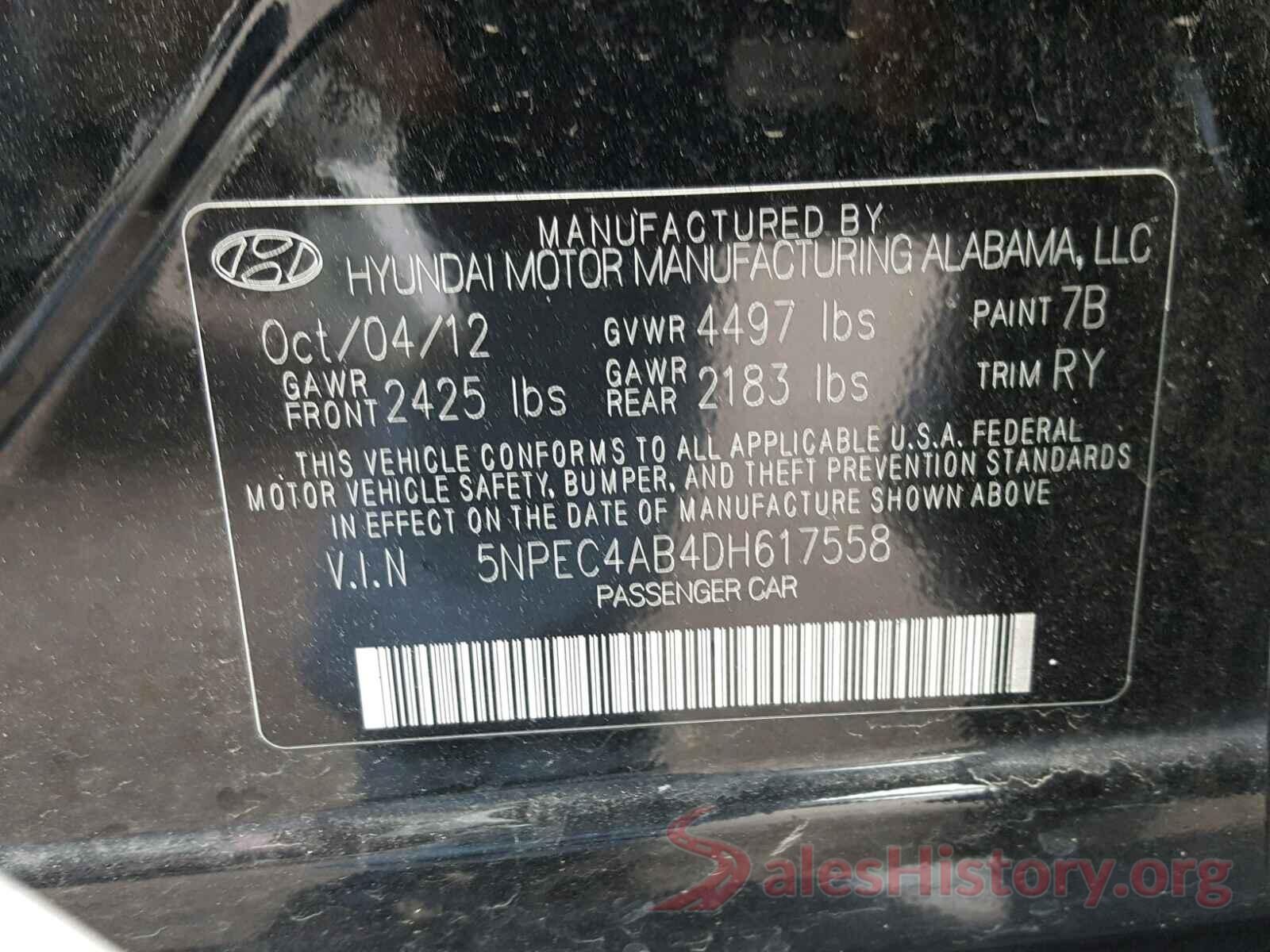 5NPEC4AB4DH617558 2013 HYUNDAI SONATA