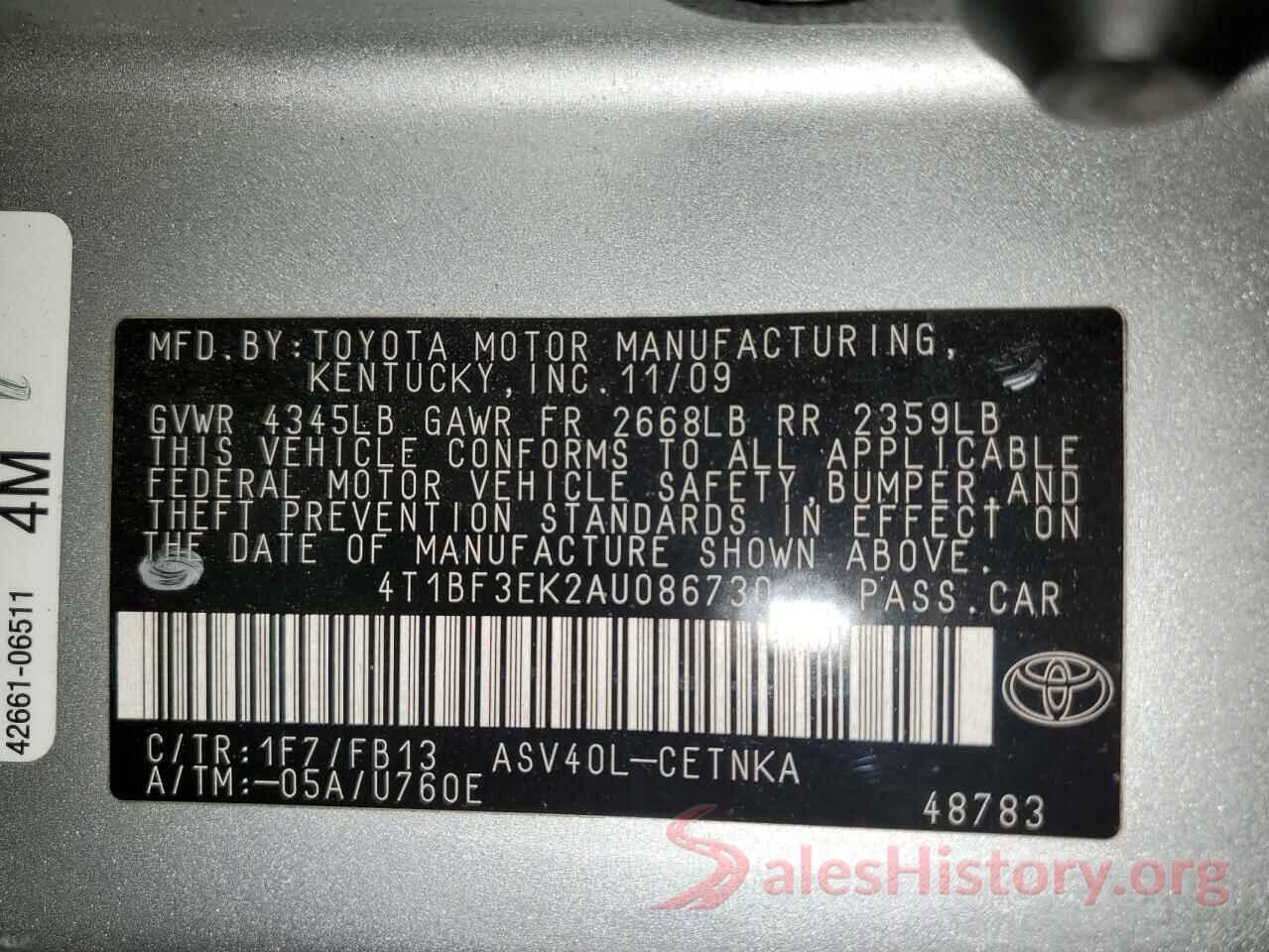 4T1BF3EK2AU086730 2010 TOYOTA CAMRY