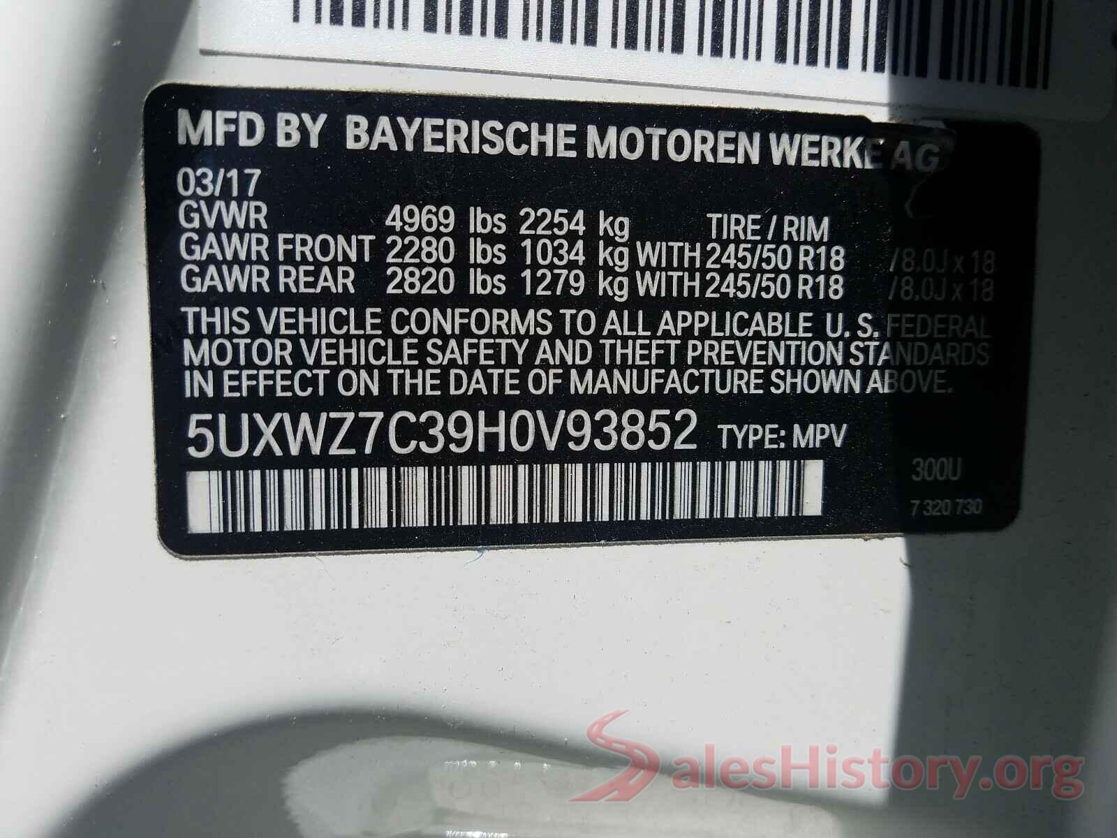 5UXWZ7C39H0V93852 2017 BMW X3