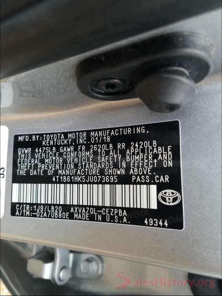 4T1B61HK5JU073695 2018 TOYOTA CAMRY