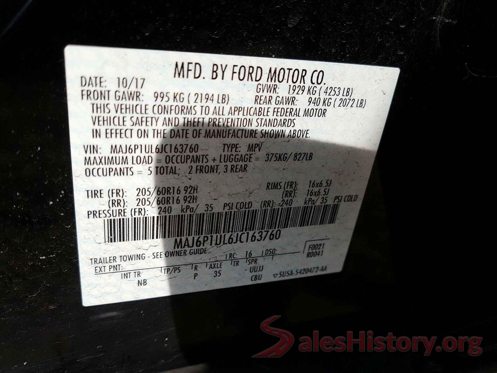 MAJ6P1UL6JC163760 2018 FORD ALL OTHER