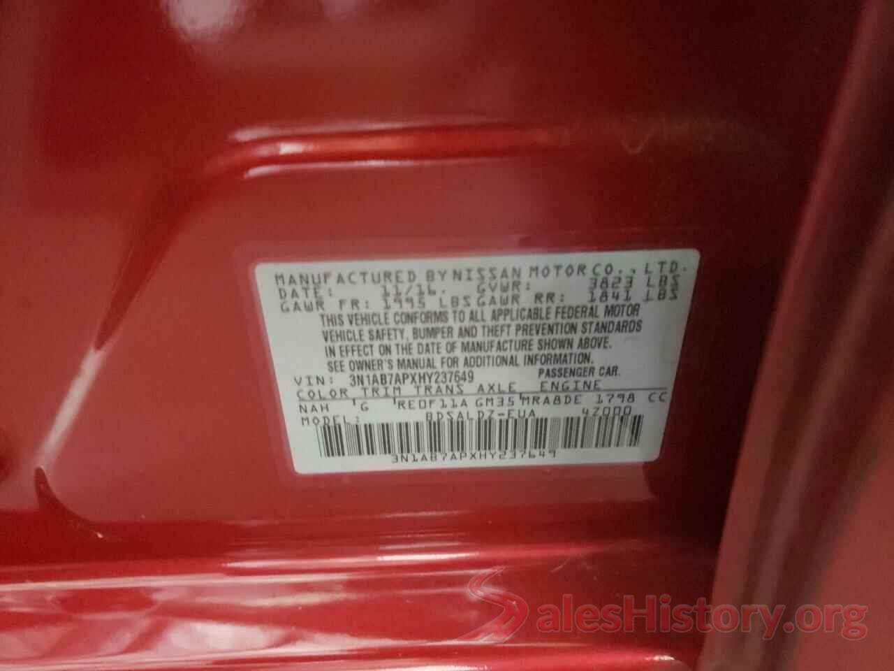 3N1AB7APXHY237649 2017 NISSAN SENTRA