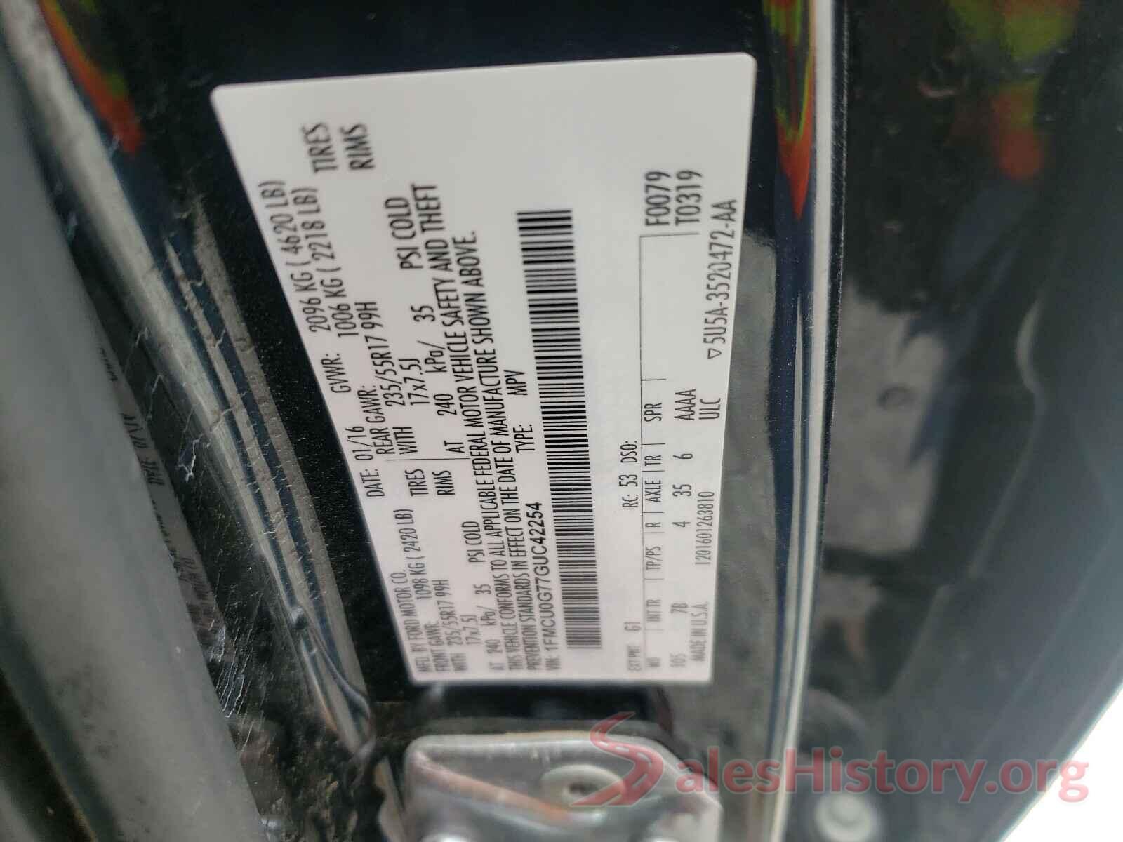 1FMCU0G77GUC42254 2016 FORD ESCAPE