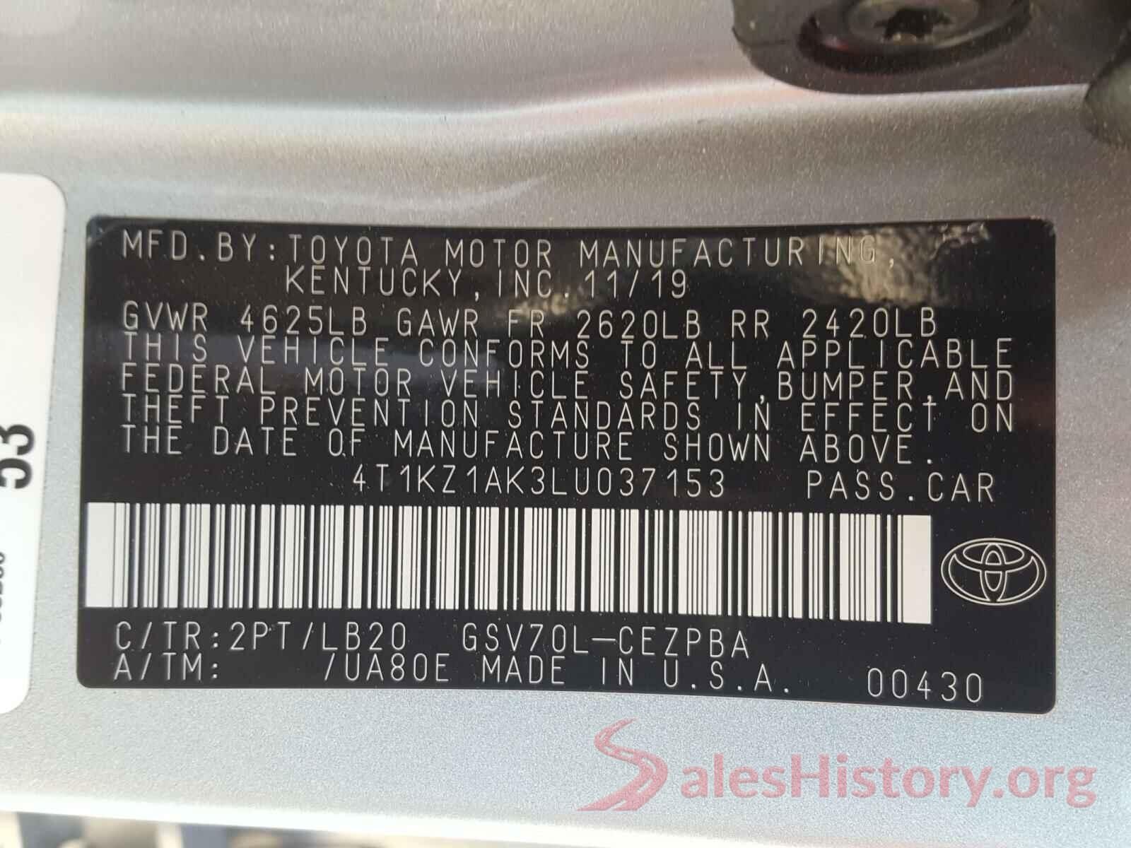 4T1KZ1AK3LU037153 2020 TOYOTA CAMRY