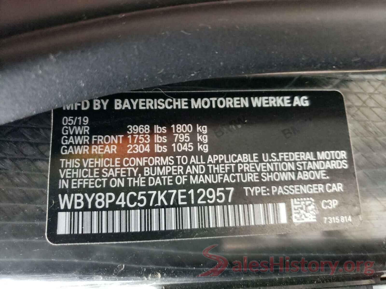 WBY8P4C57K7E12957 2019 BMW I SERIES