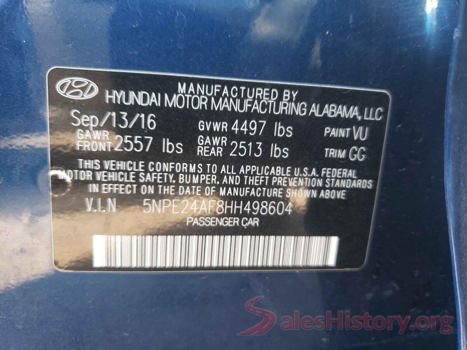 5NPE24AF8HH498604 2017 HYUNDAI SONATA