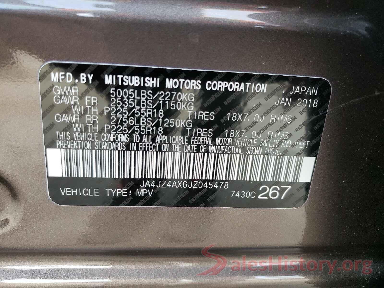 JA4JZ4AX6JZ045478 2018 MITSUBISHI OUTLANDER