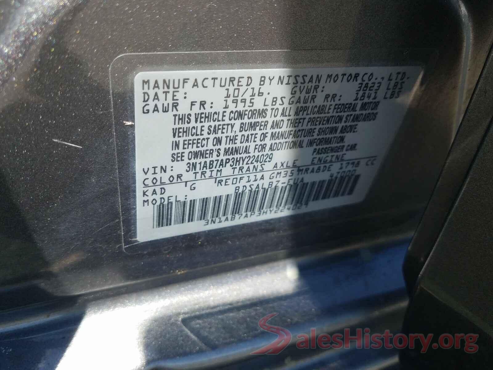 3N1AB7AP3HY224029 2017 NISSAN SENTRA