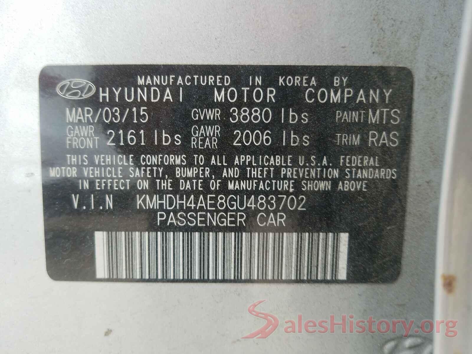 KMHDH4AE8GU483702 2016 HYUNDAI ELANTRA