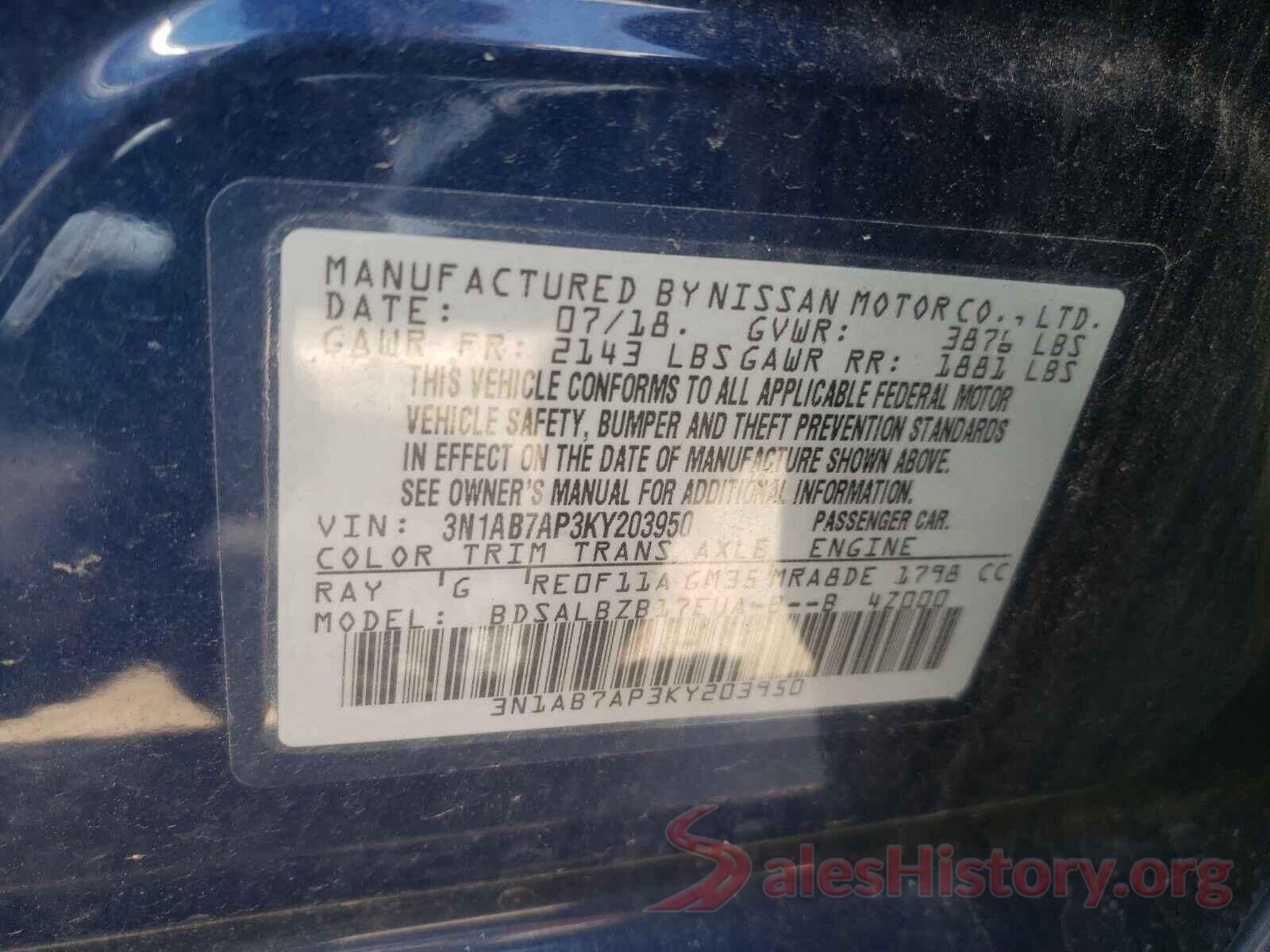 3N1AB7AP3KY203950 2019 NISSAN SENTRA