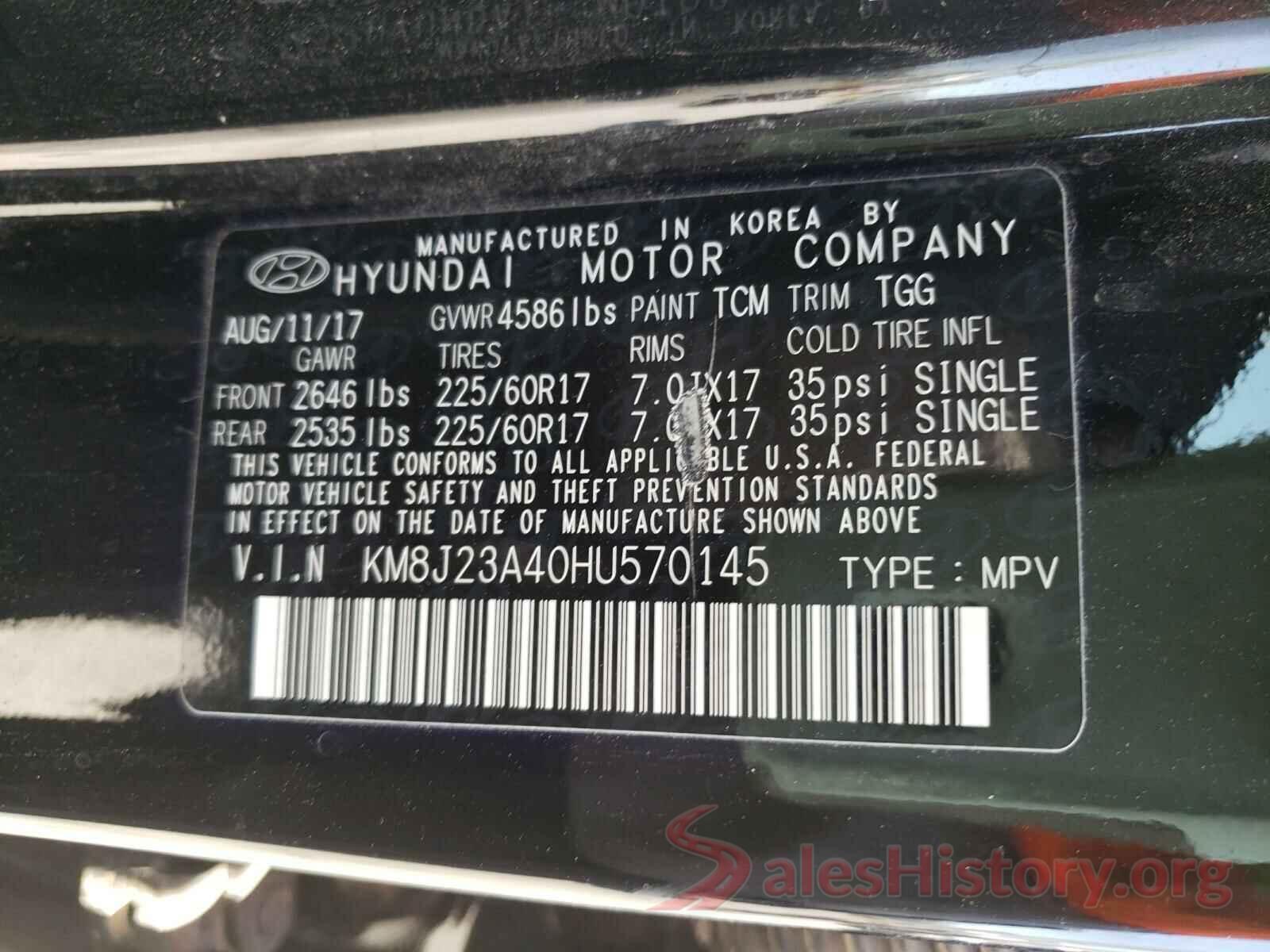 KM8J23A40HU570145 2017 HYUNDAI TUCSON