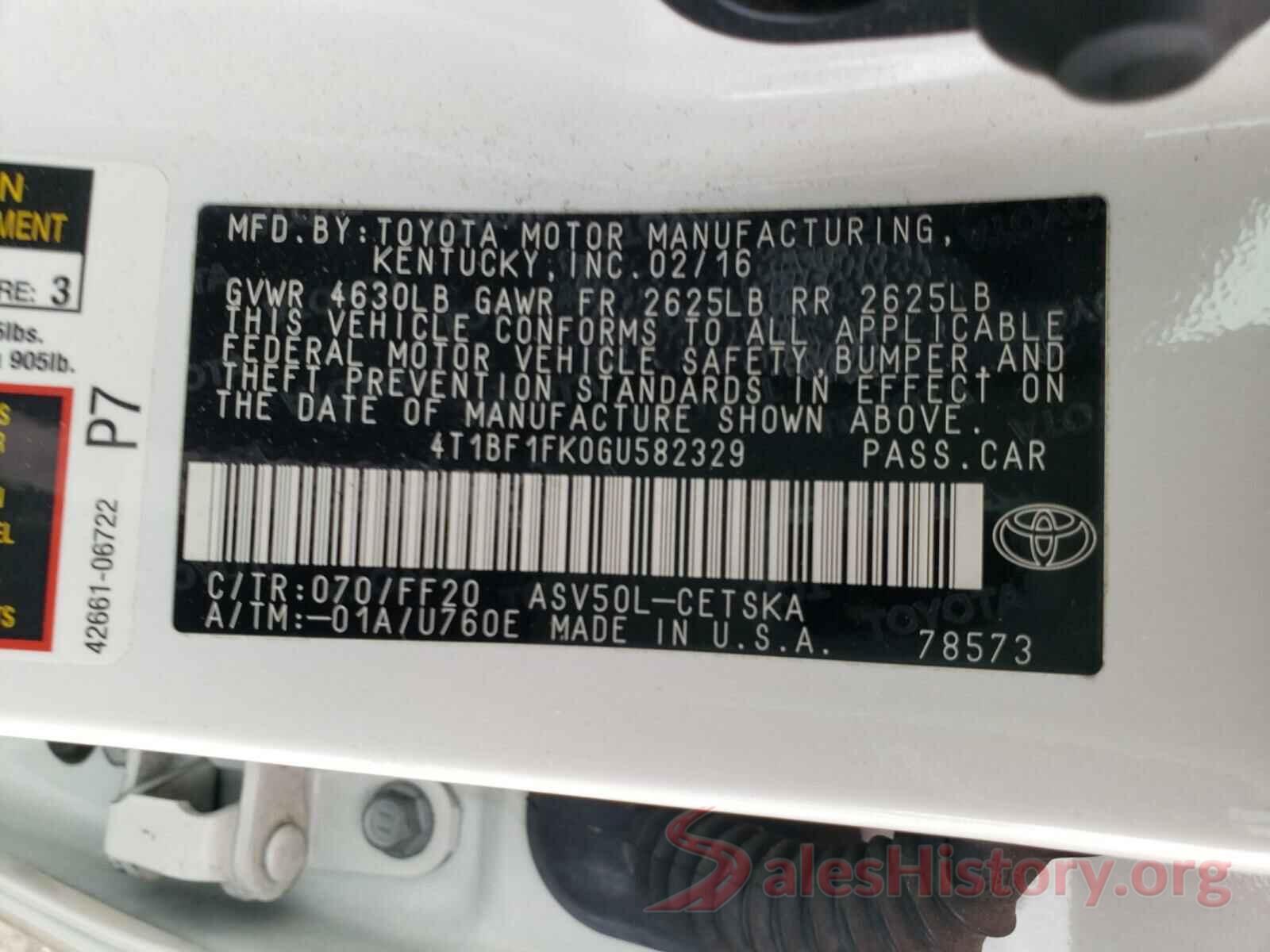 4T1BF1FK0GU582329 2016 TOYOTA CAMRY