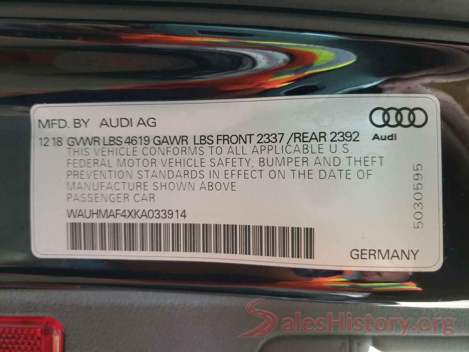 WAUHMAF4XKA033914 2019 AUDI A4