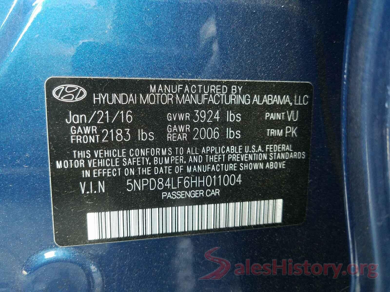 5NPD84LF6HH011004 2017 HYUNDAI ELANTRA