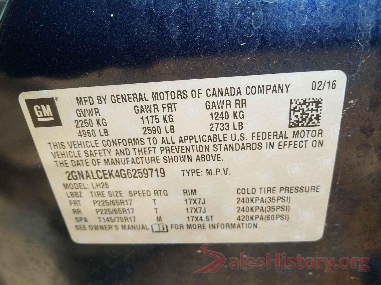 2GNALCEK4G6259719 2016 CHEVROLET EQUINOX