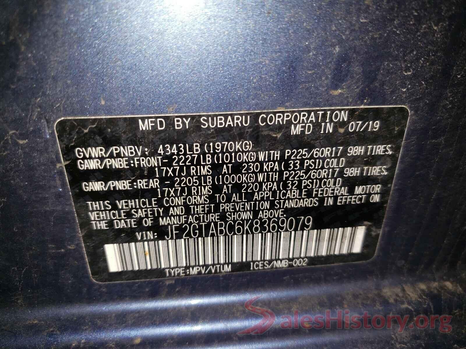 JF2GTABC6K8369079 2019 SUBARU CROSSTREK