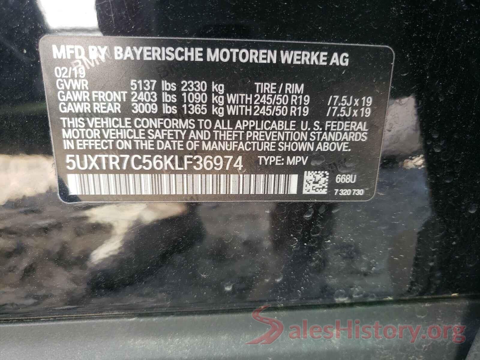 5UXTR7C56KLF36974 2019 BMW X3