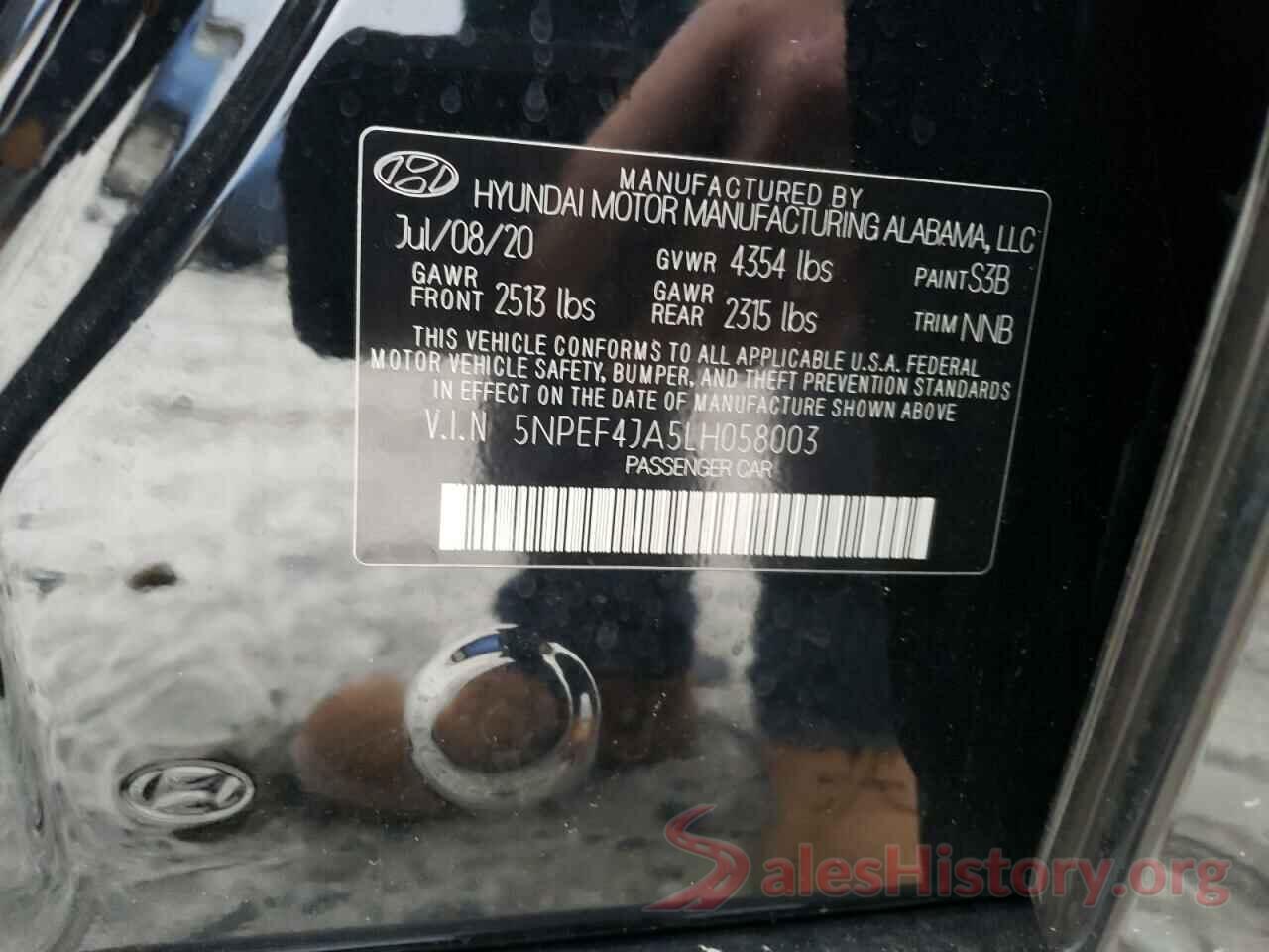 5NPEF4JA5LH058003 2020 HYUNDAI SONATA