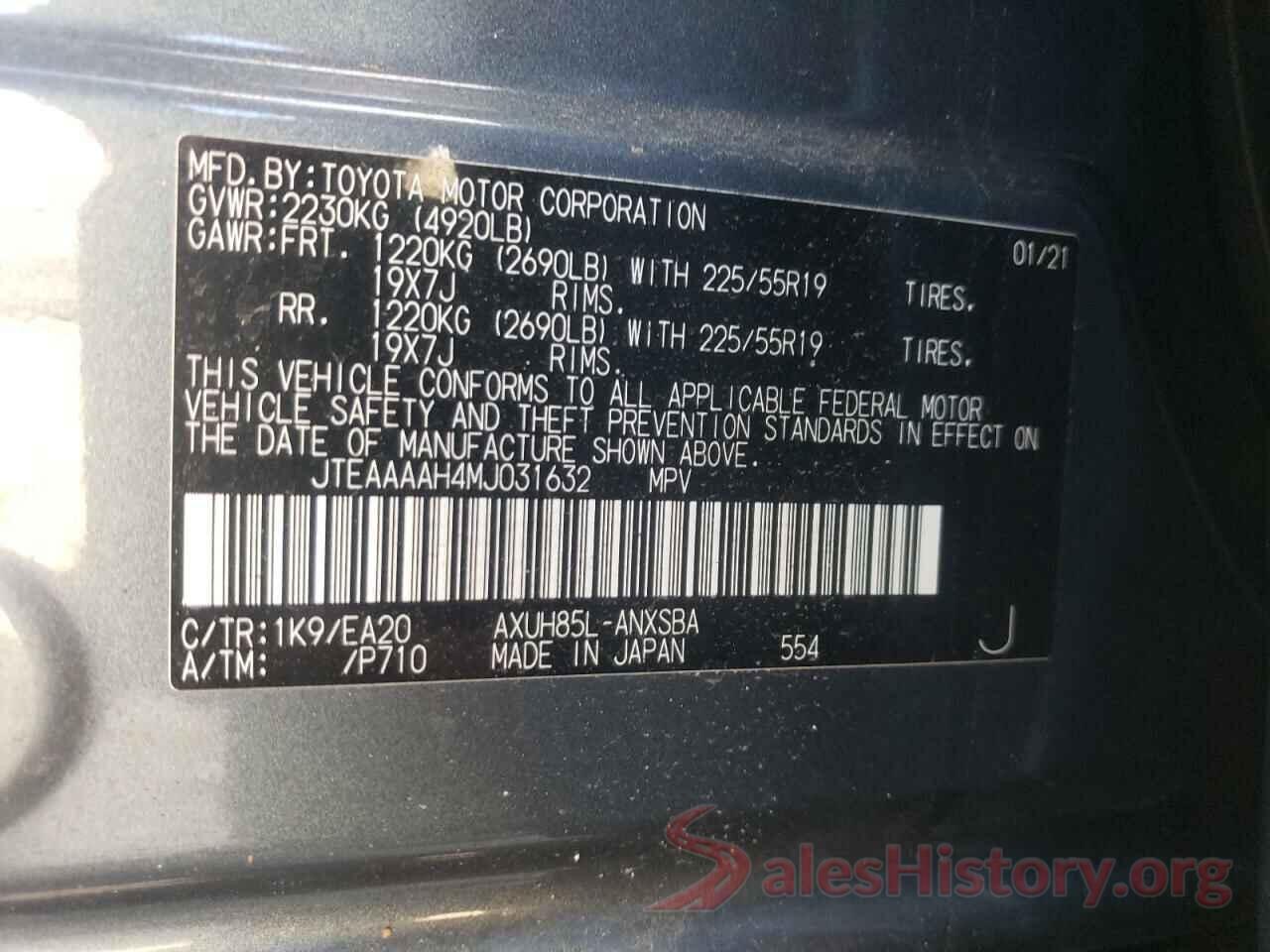 JTEAAAAH4MJ031632 2021 TOYOTA VENZA