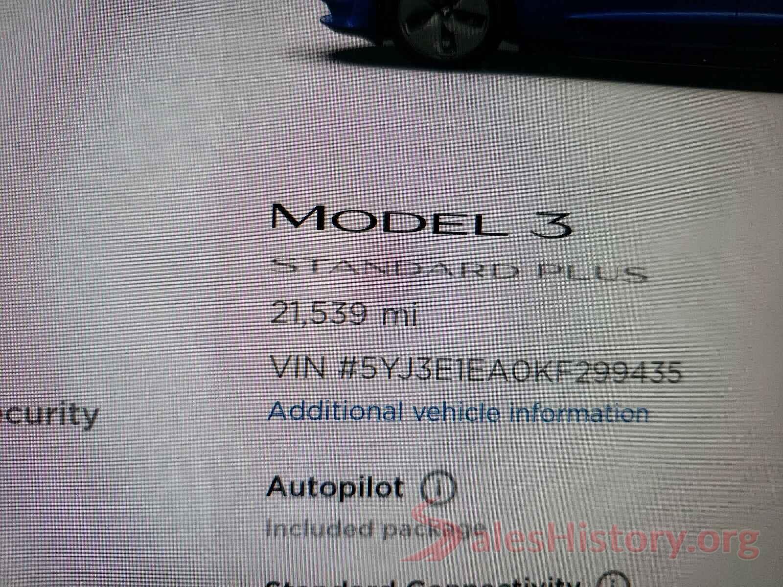 5YJ3E1EA0KF299435 2019 TESLA MODEL 3