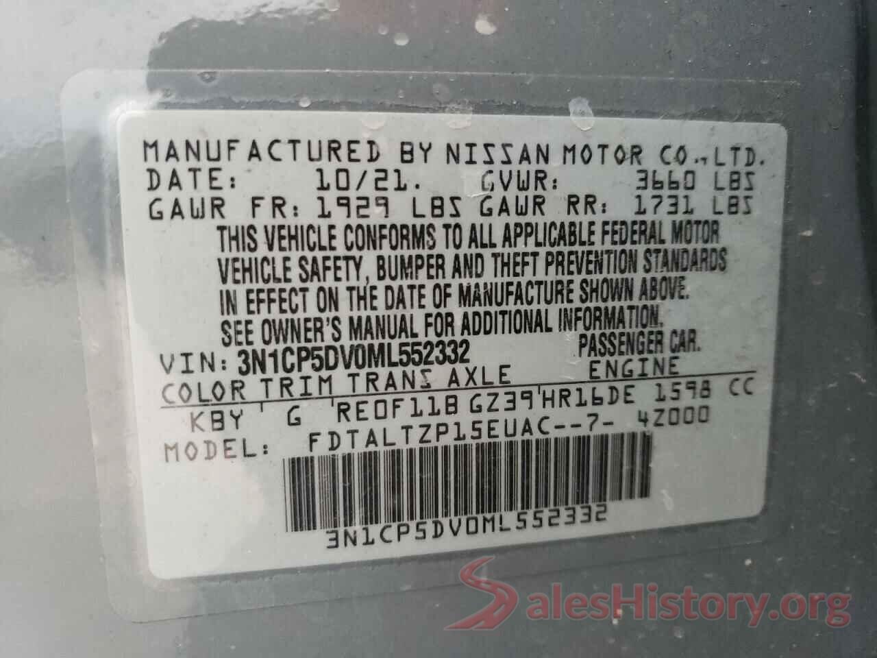 3N1CP5DV0ML552332 2021 NISSAN KICKS