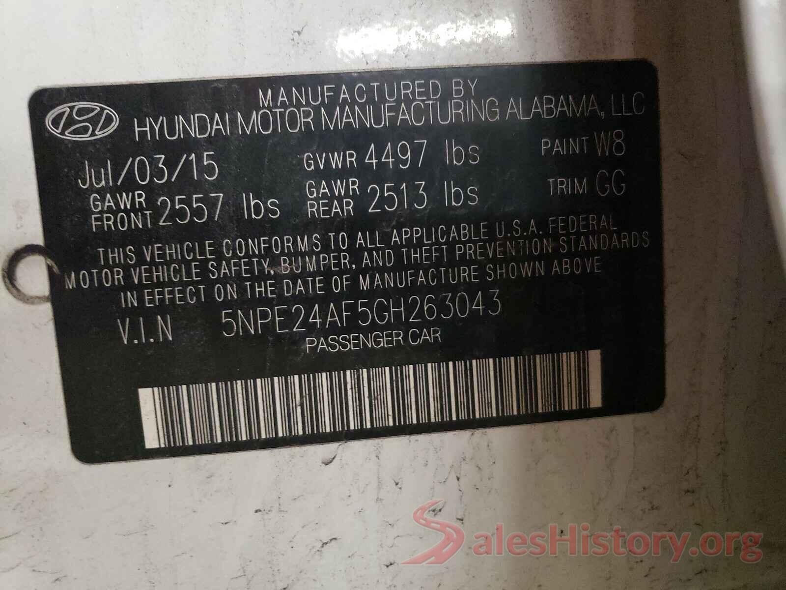 5NPE24AF5GH263043 2016 HYUNDAI SONATA