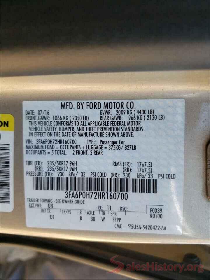 3FA6P0H72HR160700 2017 FORD FUSION