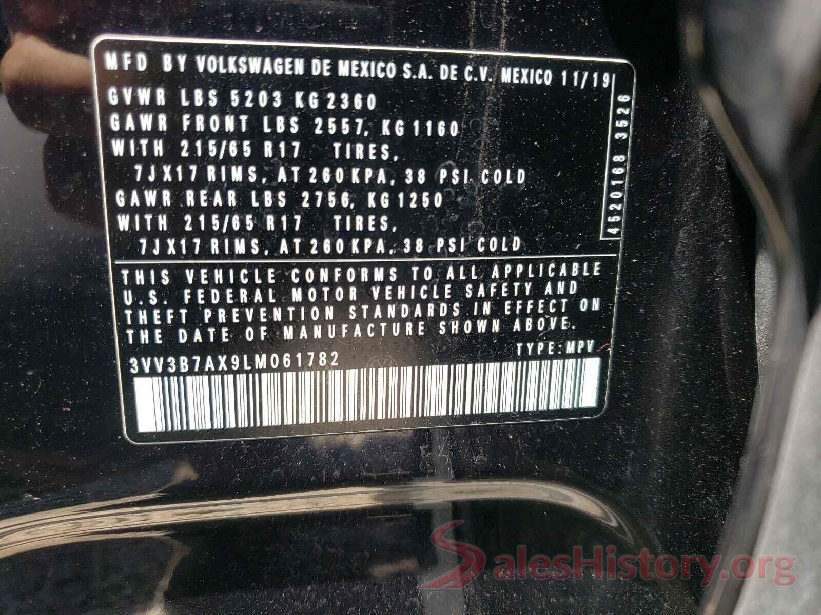 3VV3B7AX9LM061782 2020 VOLKSWAGEN TIGUAN