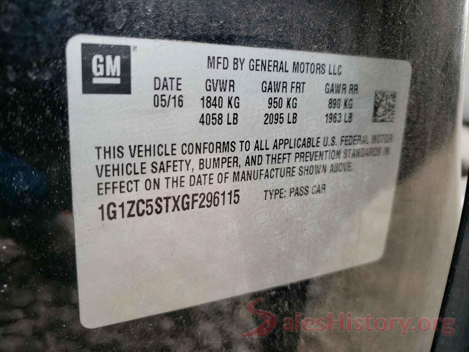 1G1ZC5STXGF296115 2016 CHEVROLET MALIBU