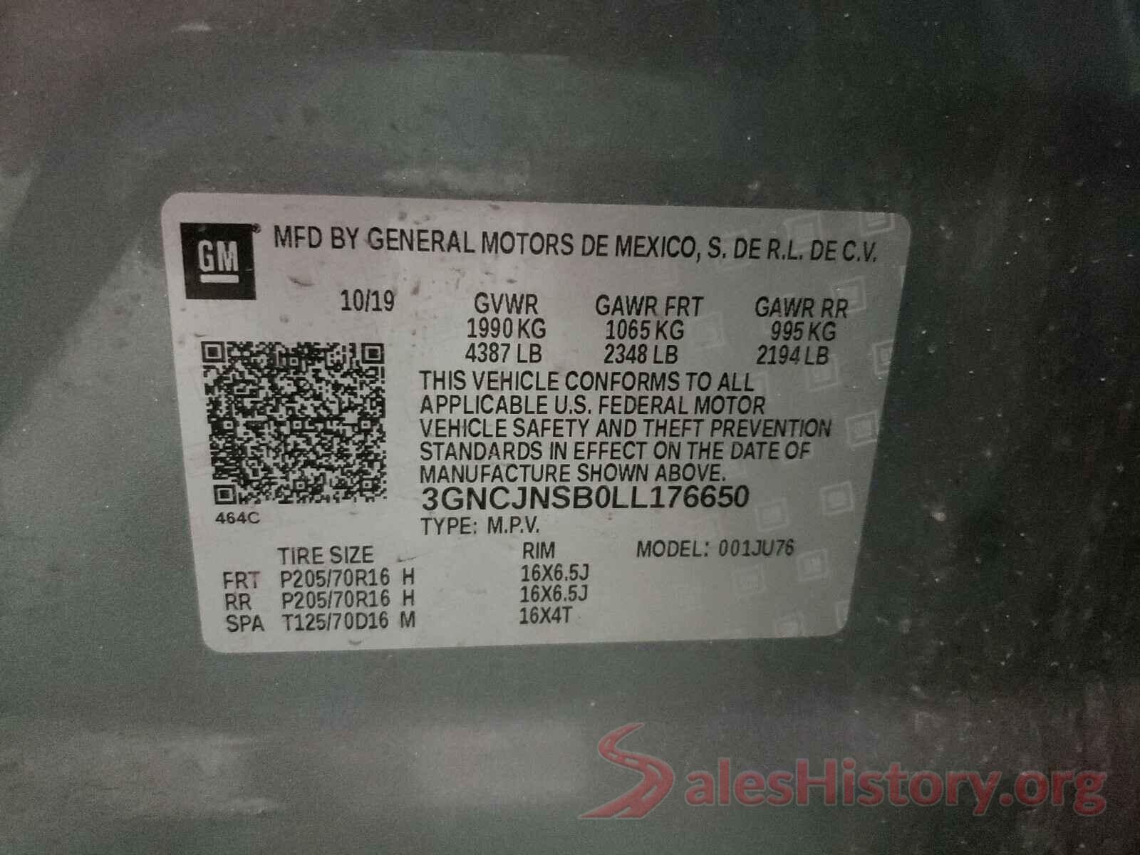 3GNCJNSB0LL176650 2020 CHEVROLET TRAX