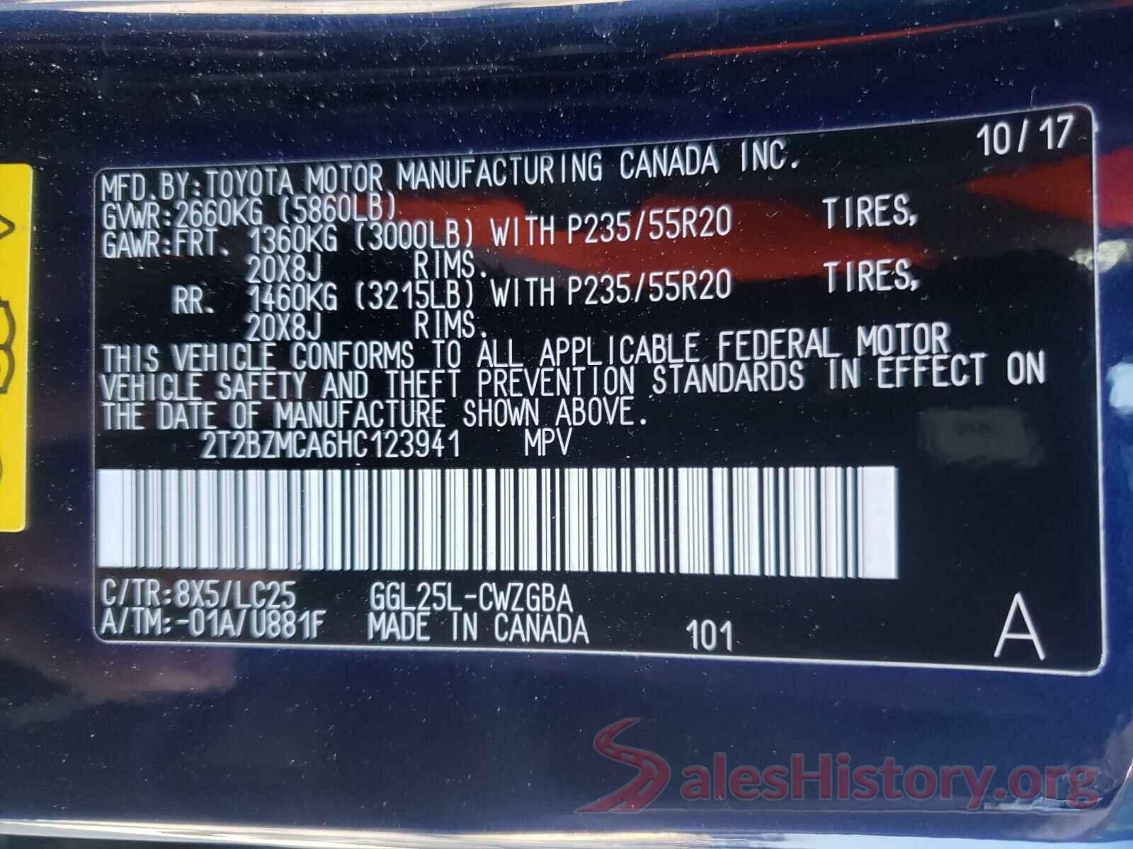 2T2BZMCA6HC123941 2017 LEXUS RX350