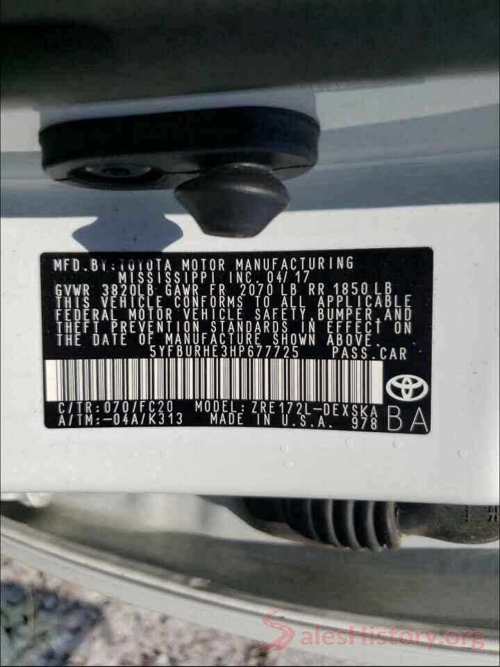 5YFBURHE3HP677725 2017 TOYOTA COROLLA