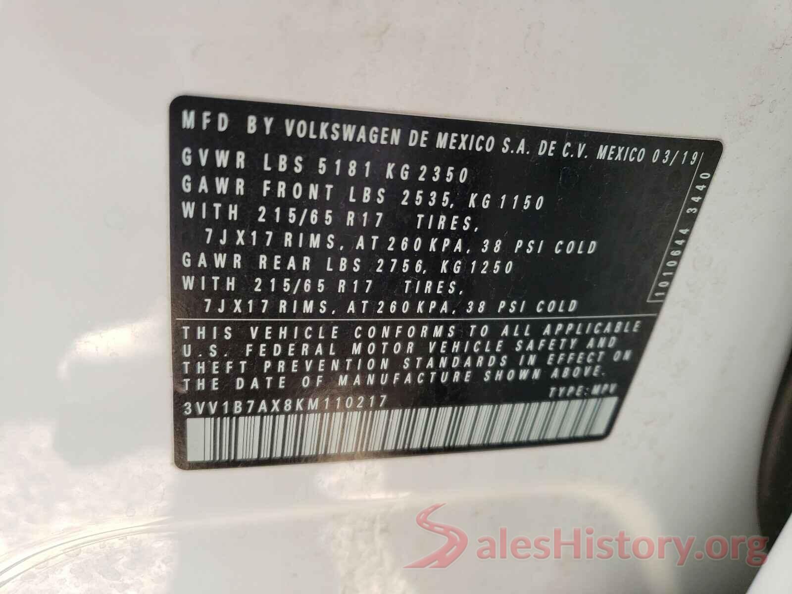 3VV1B7AX8KM110217 2019 VOLKSWAGEN TIGUAN