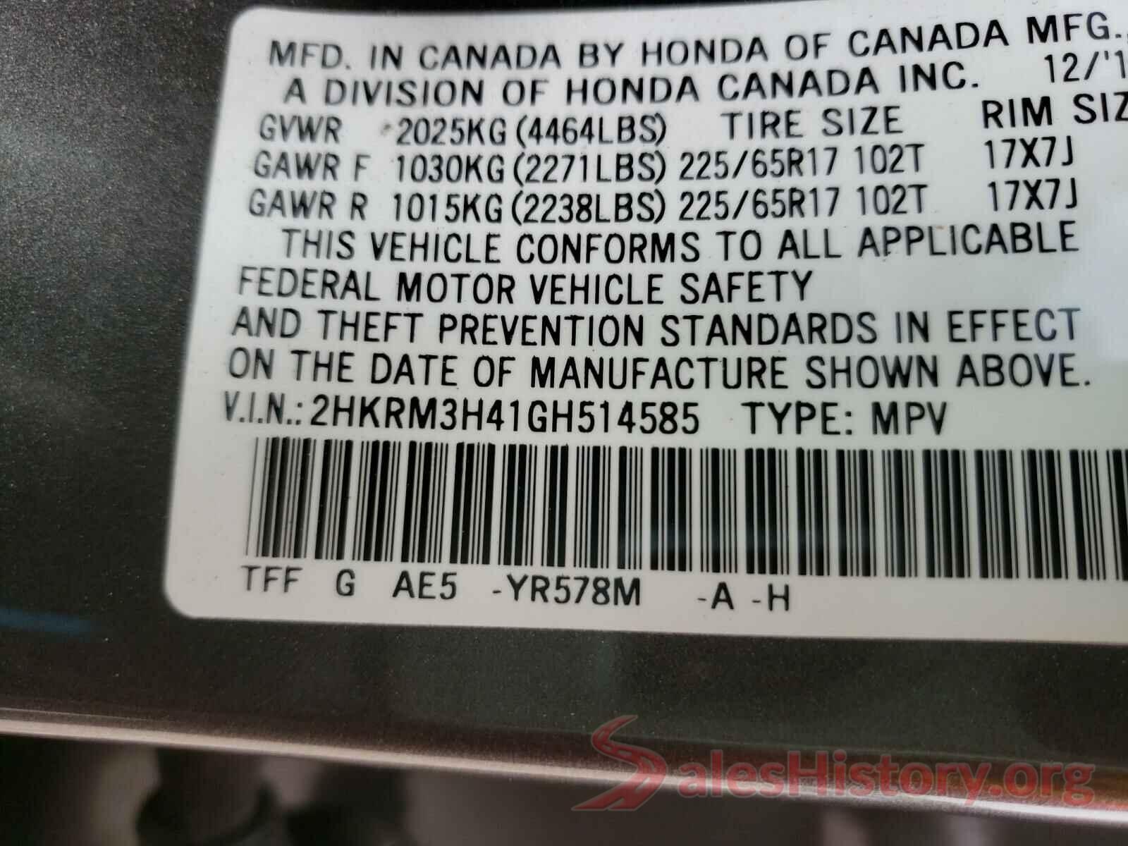 2HKRM3H41GH514585 2016 HONDA CRV