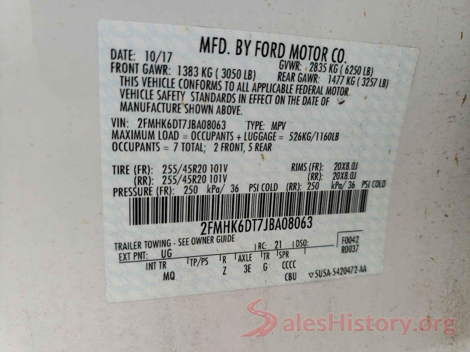 2FMHK6DT7JBA08063 2018 FORD FLEX