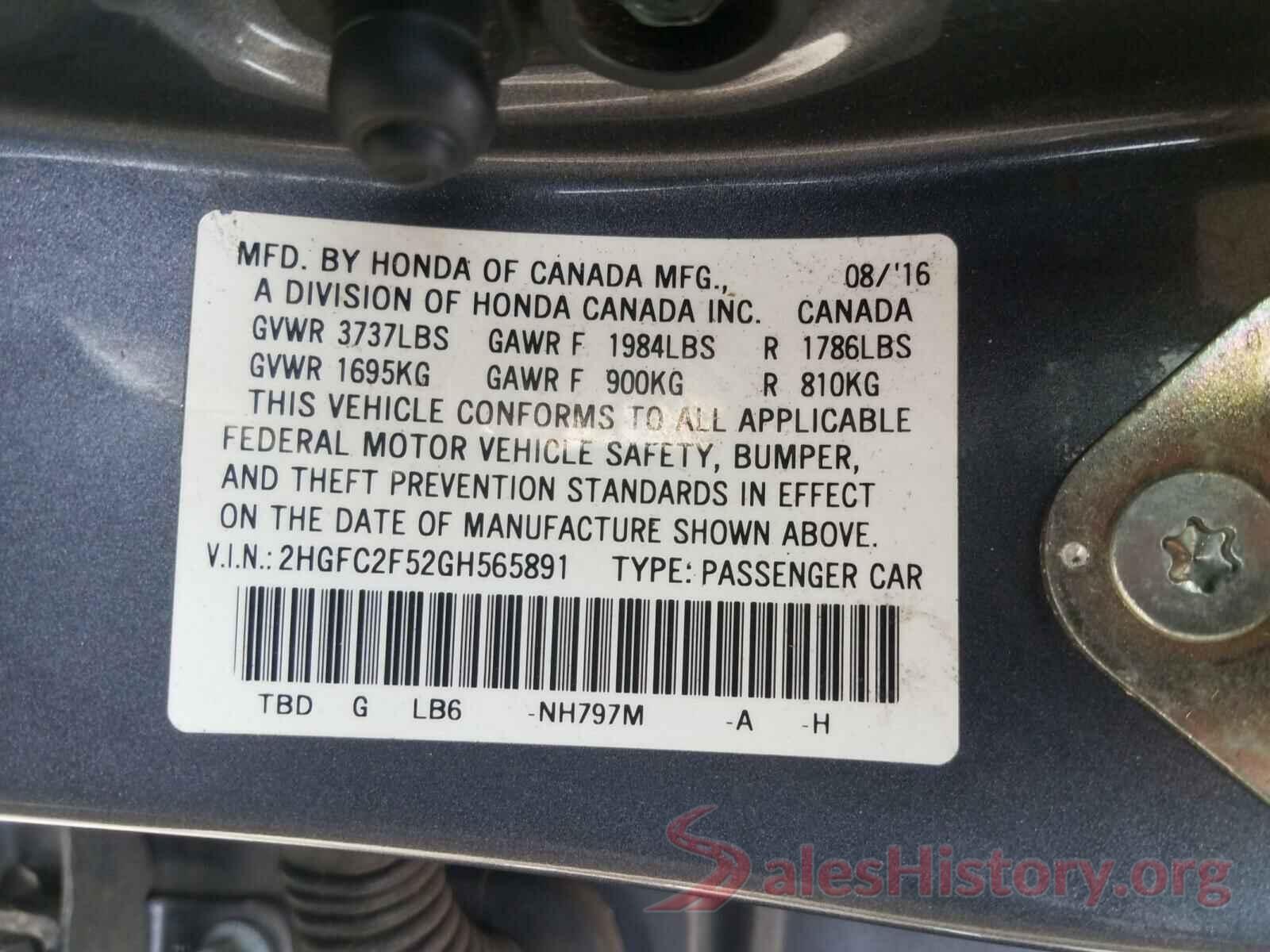 2HGFC2F52GH565891 2016 HONDA CIVIC