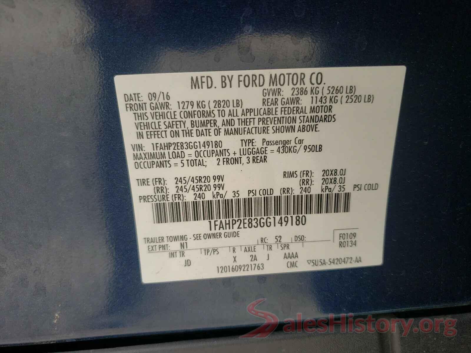 1FAHP2E83GG149180 2016 FORD TAURUS